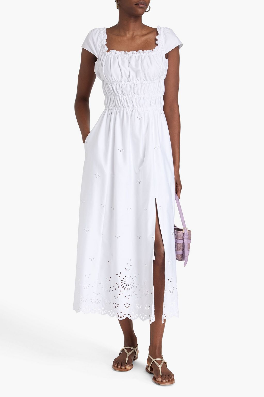 ALTUZARRA Shirred broderie anglaise cotton-blend midi dress