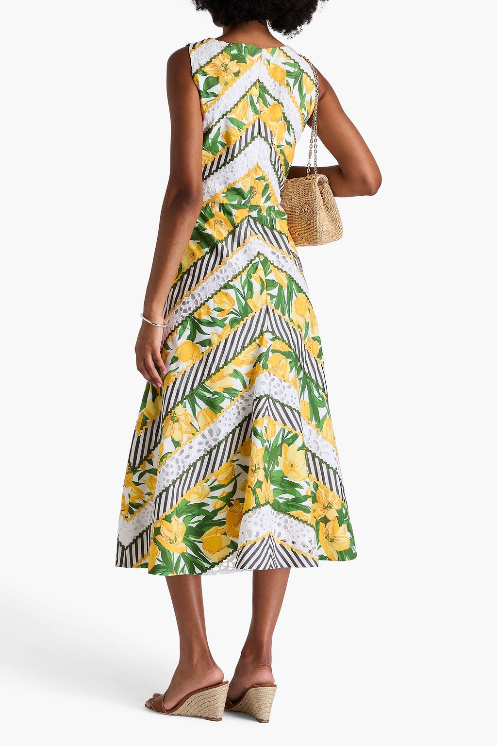 CAROLINA HERRERA Printed cotton-blend poplin and broderie anglaise midi dress