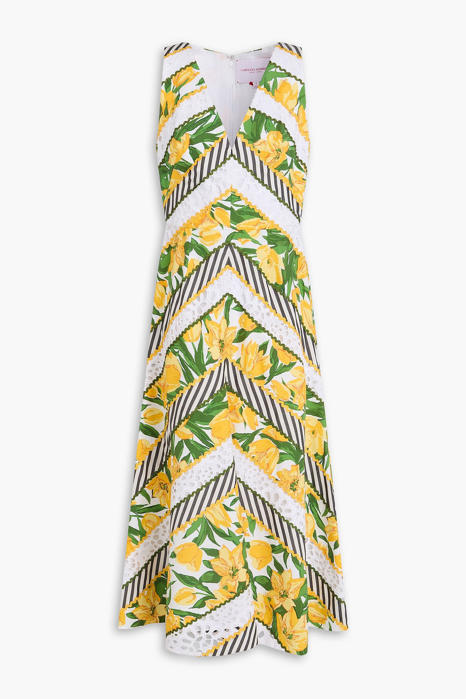 Carolina Herrera Printed Cotton-blend Poplin And Broderie Anglaise Midi Dress