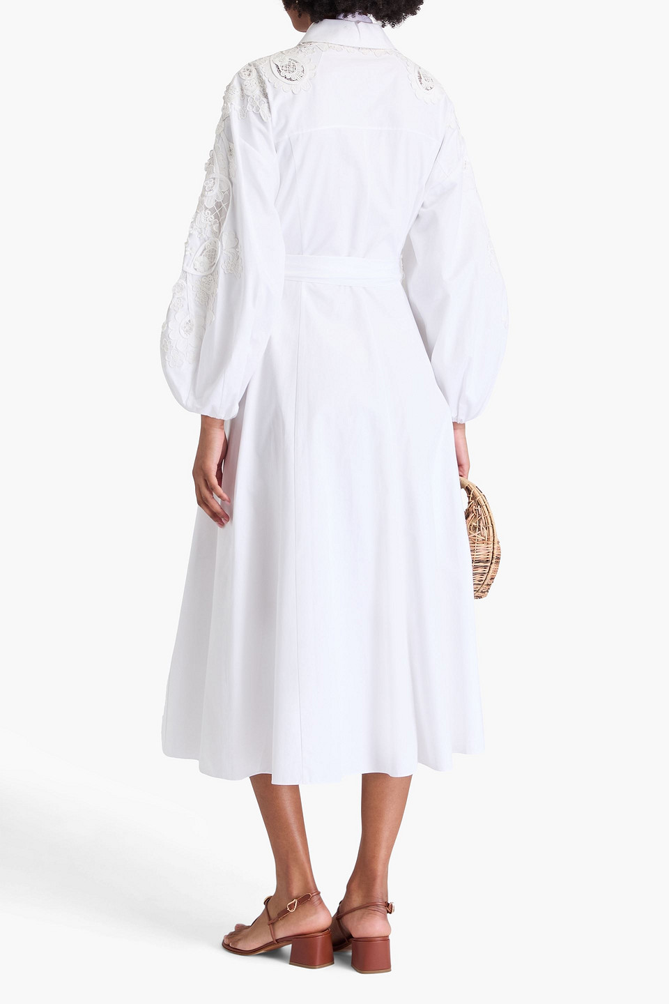 Carolina Herrera Lace-trimmed Cotton-twill Midi Shirt Dress