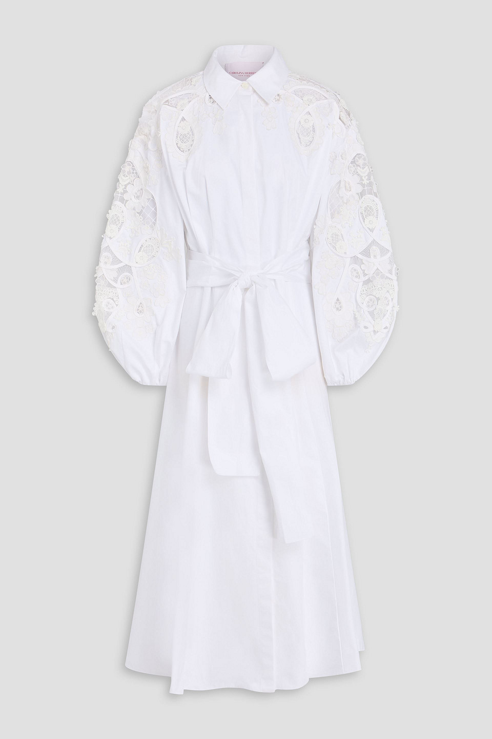Carolina Herrera Lace-trimmed Cotton-twill Midi Shirt Dress
