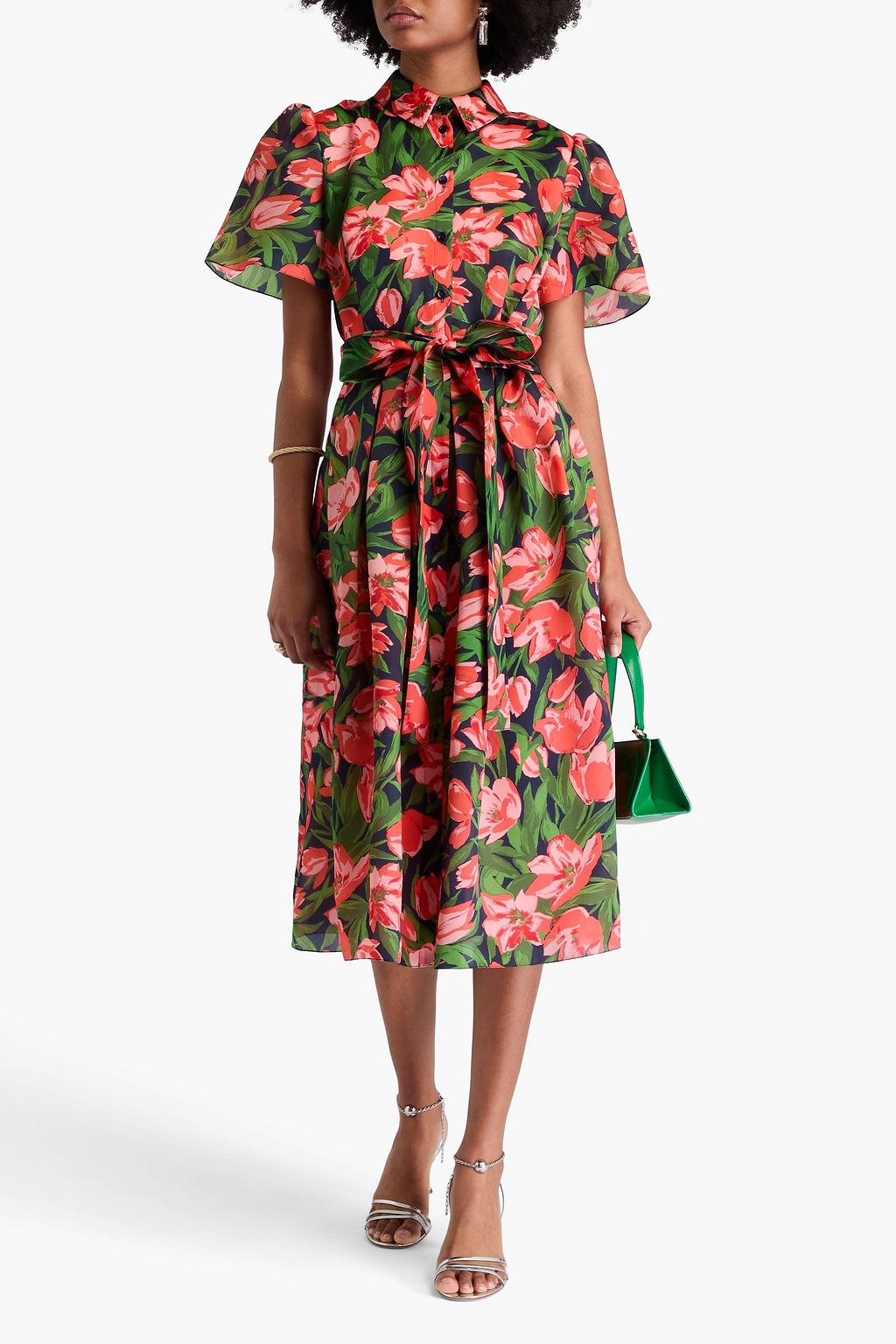 CAROLINA HERRERA Hemdkleid aus Seidenorganza mit floralem Print in Midilänge