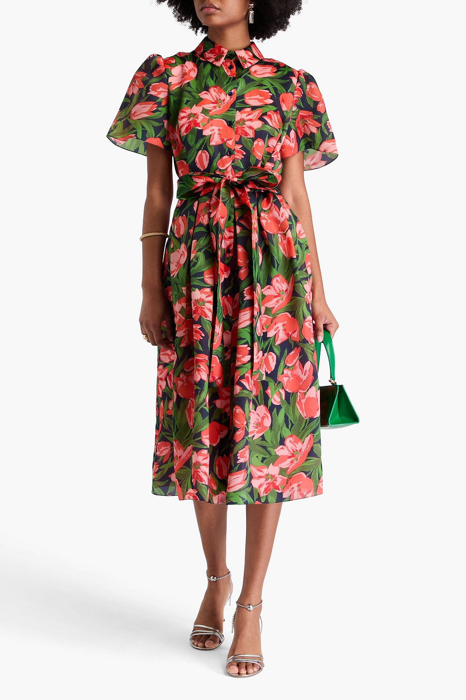 Carolina Herrera Floral-print Silk-organza Midi Shirt Dress