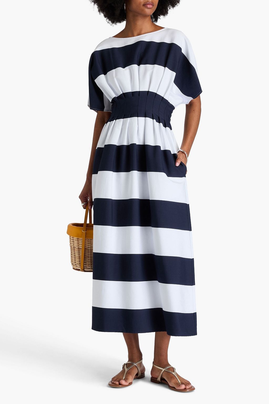 CAROLINA HERRERA Midikleid aus Twill aus einer Baumwollmischung mit Streifen