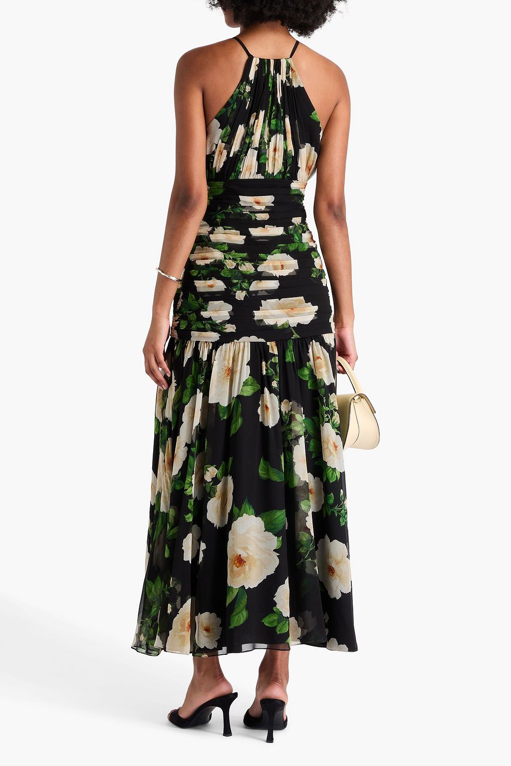 CAROLINA HERRERA Gathered floral-print silk-georgette halterneck maxi dress