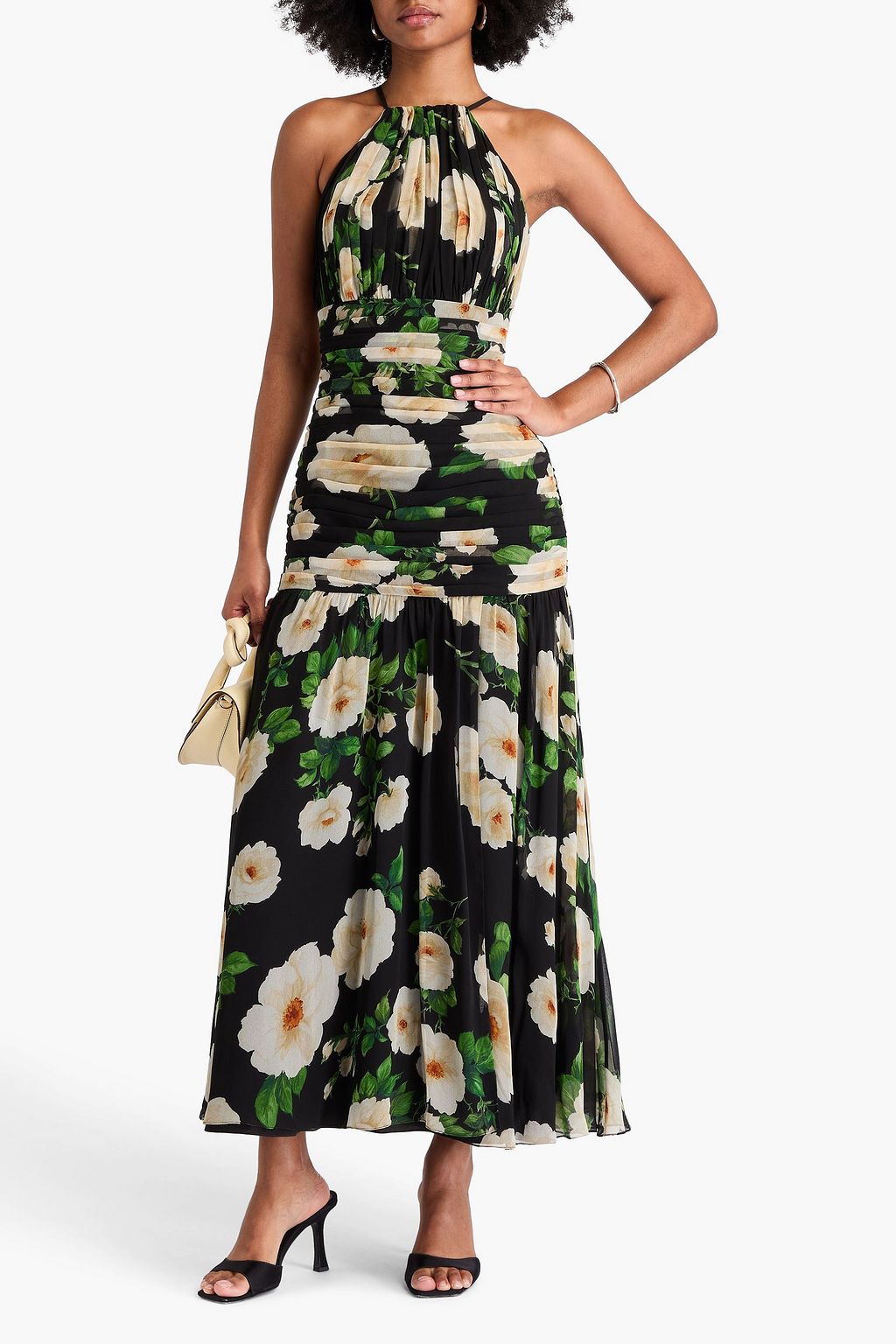 CAROLINA HERRERA Gathered floral-print silk-georgette halterneck maxi dress