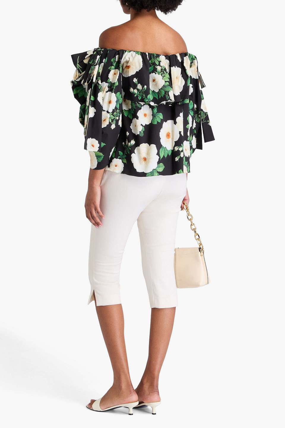 Carolina Herrera Off-the-shoulder Ruffled Floral-print Silk-voile Top