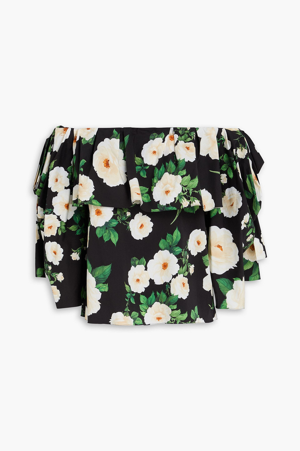 Carolina Herrera Off-the-shoulder Ruffled Floral-print Silk-voile Top
