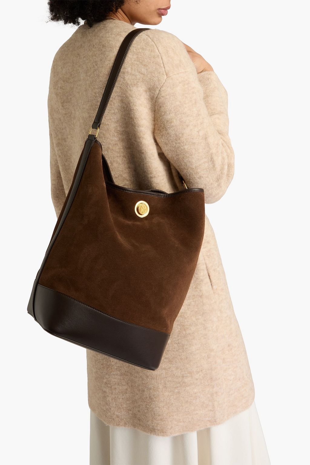 ALTUZARRA North/South leather-trimmed suede bucket bag