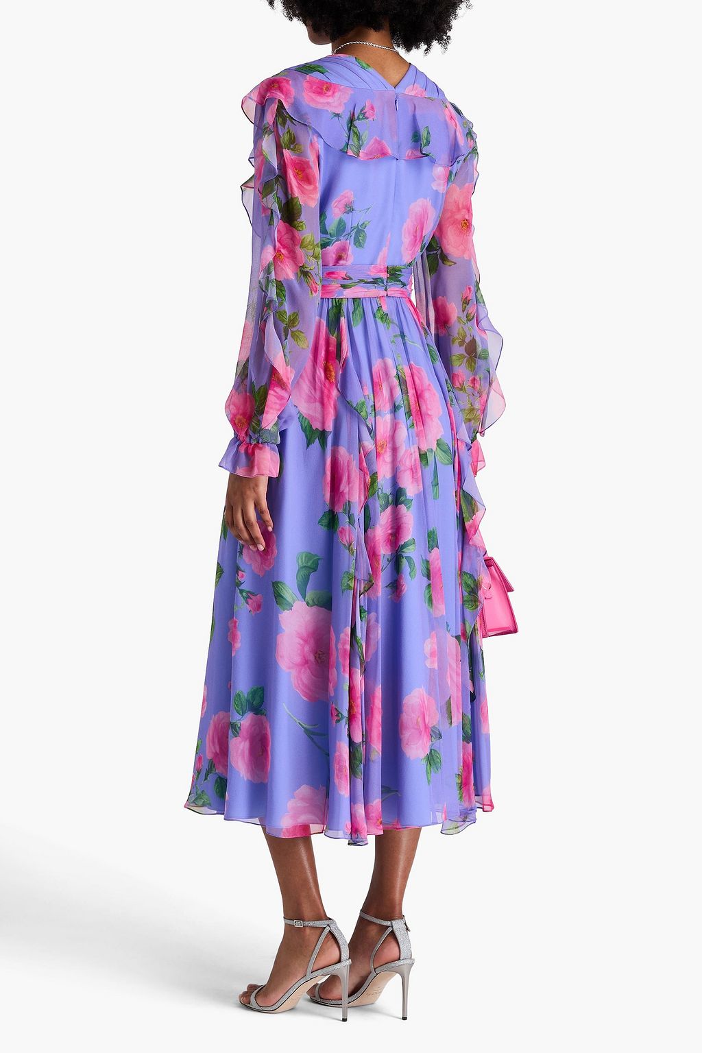 CAROLINA HERRERA Midikleid aus Seiden-Georgette mit floralem Print und Rüschen