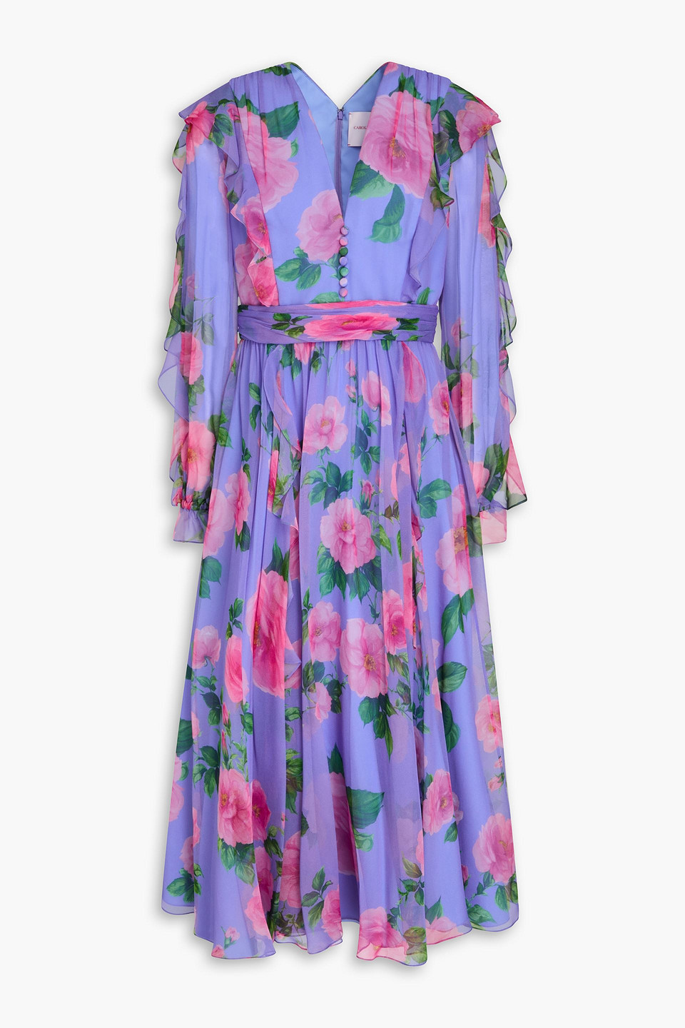 Carolina Herrera Ruffled Floral-print Silk-georgette Midi Dress