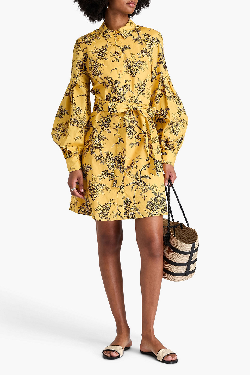 Carolina Herrera Floral-print Cotton-blend Poplin Mini Shirt Dress