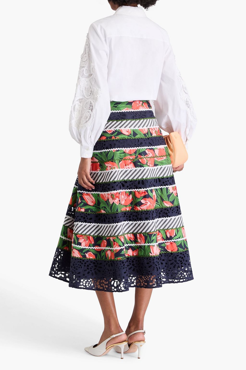 CAROLINA HERRERA Printed cotton-blend poplin midi skirt