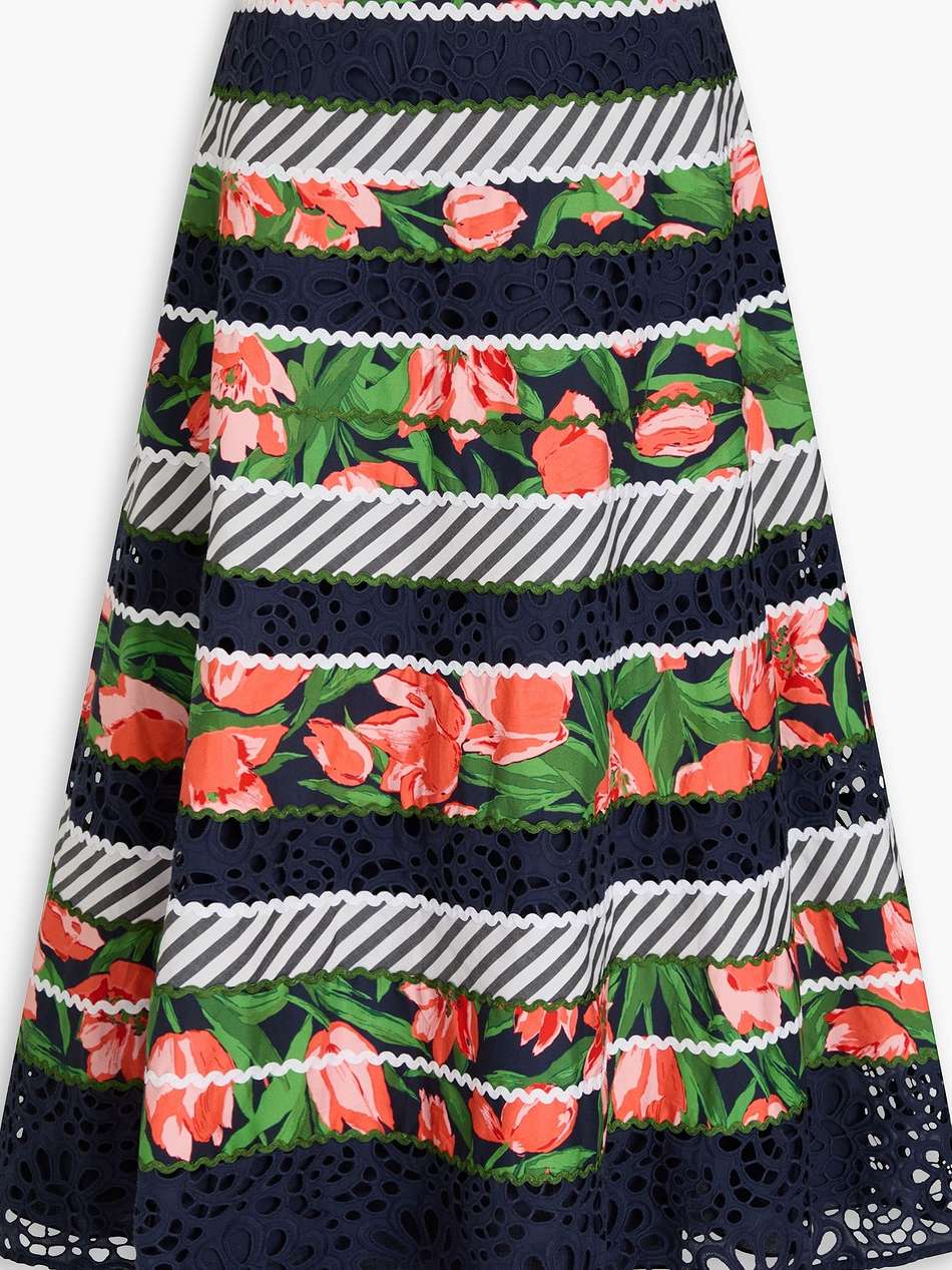 printed cotton-blend poplin midi skirt