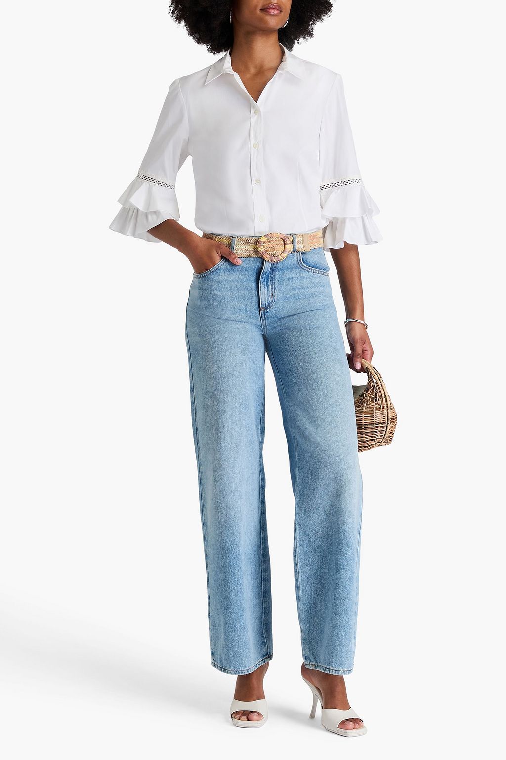 CAROLINA HERRERA Crochet-trimmed cotton-blend poplin top