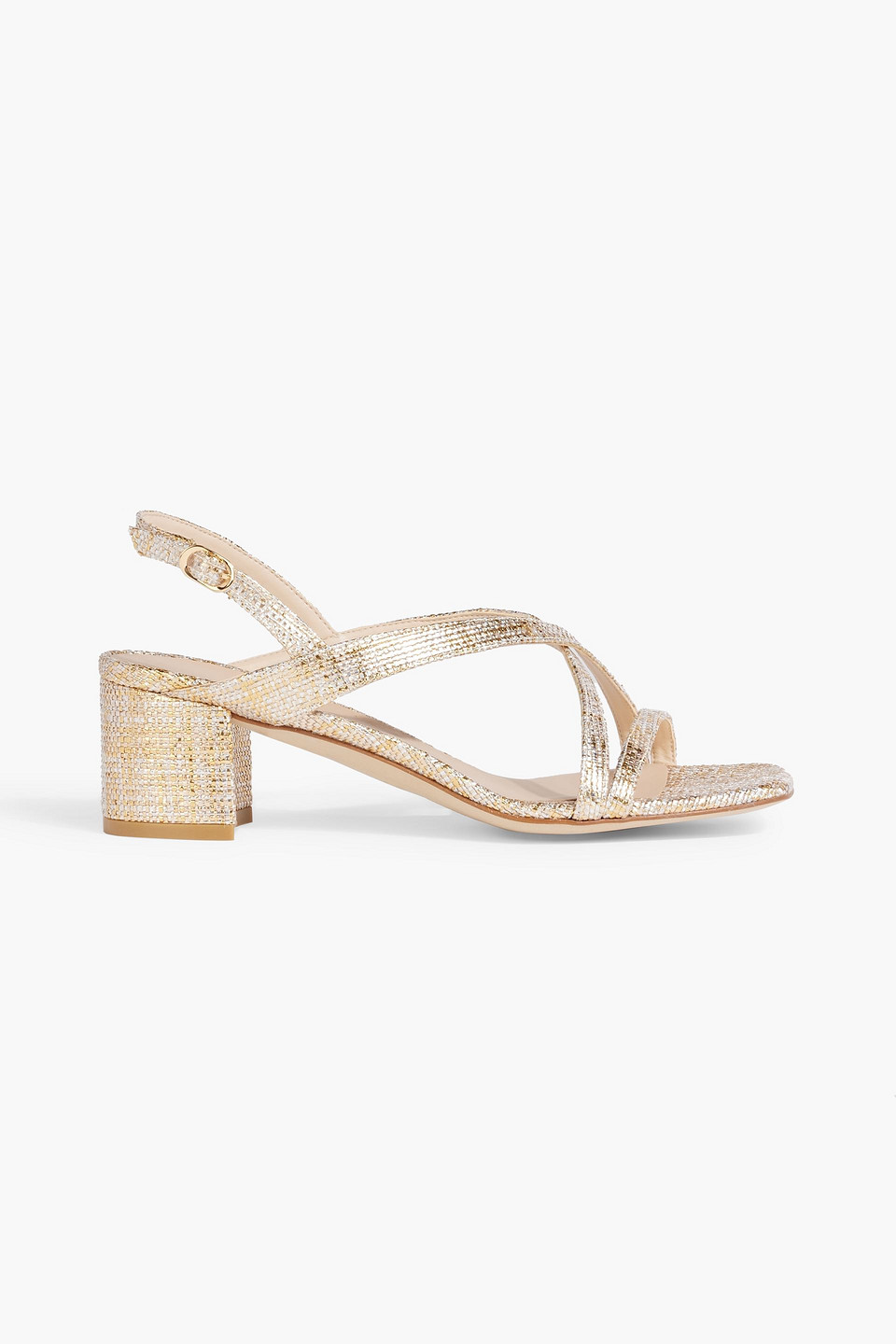 Stuart Weitzman Oasis 50 Metallic Woven Slingback Sandals