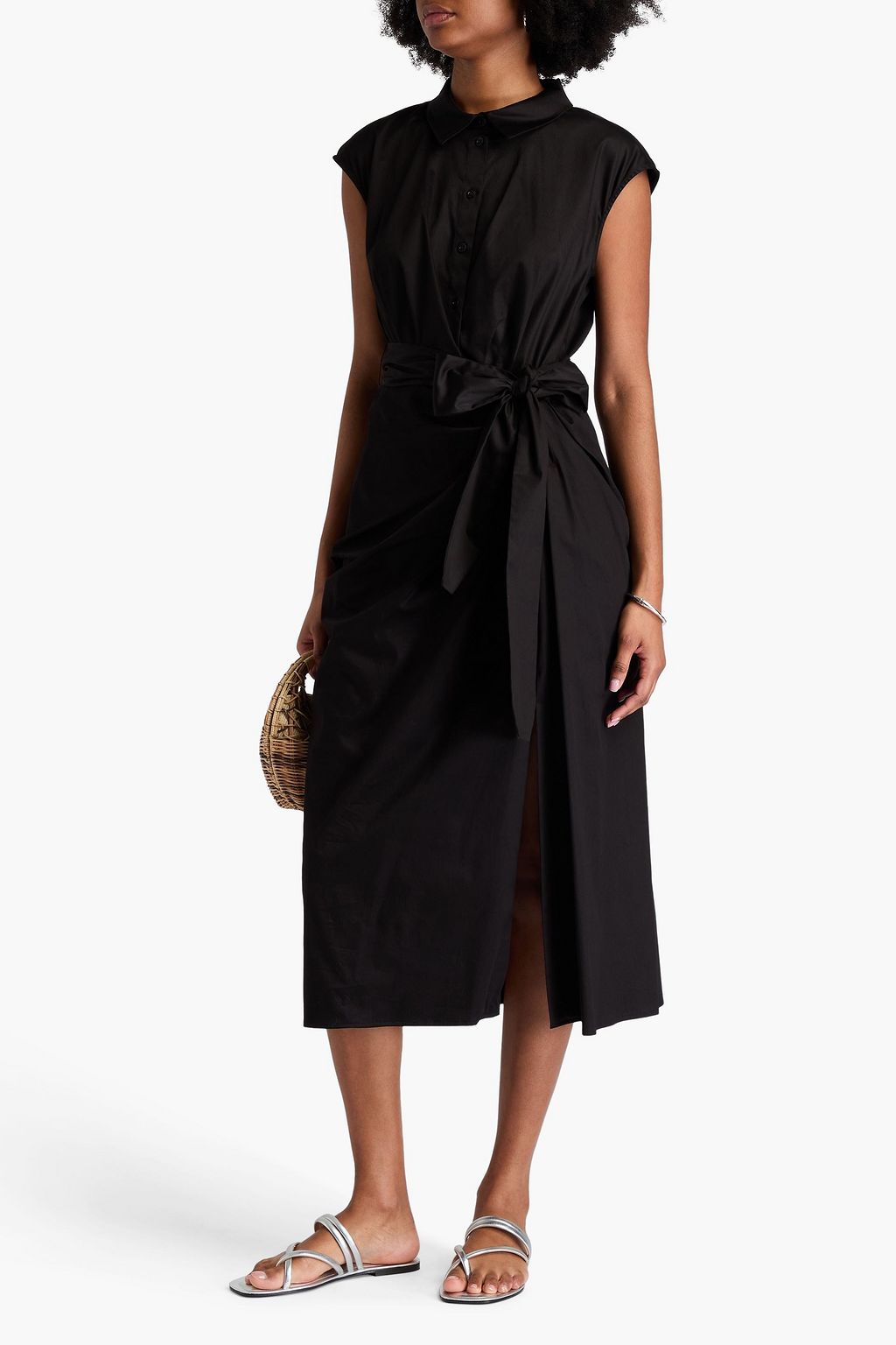 CAROLINA HERRERA Draped cotton-blend poplin midi shirt dress