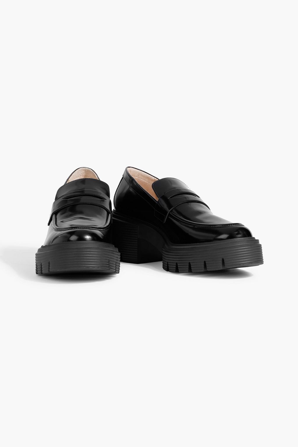 STUART WEITZMAN Soho glossed-leather platform loafers