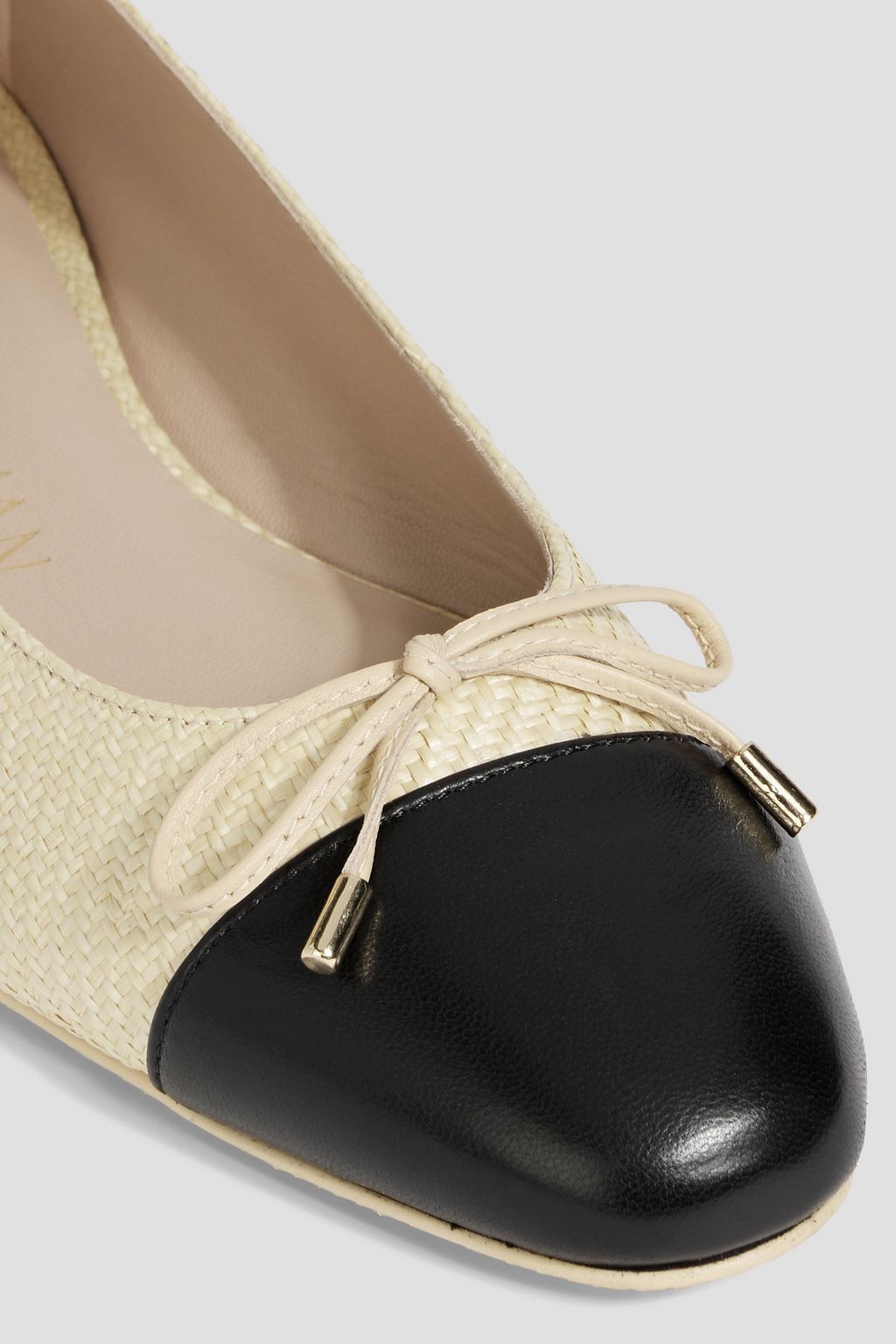 STUART WEITZMAN Sleek Bow raffia and leather ballet flats