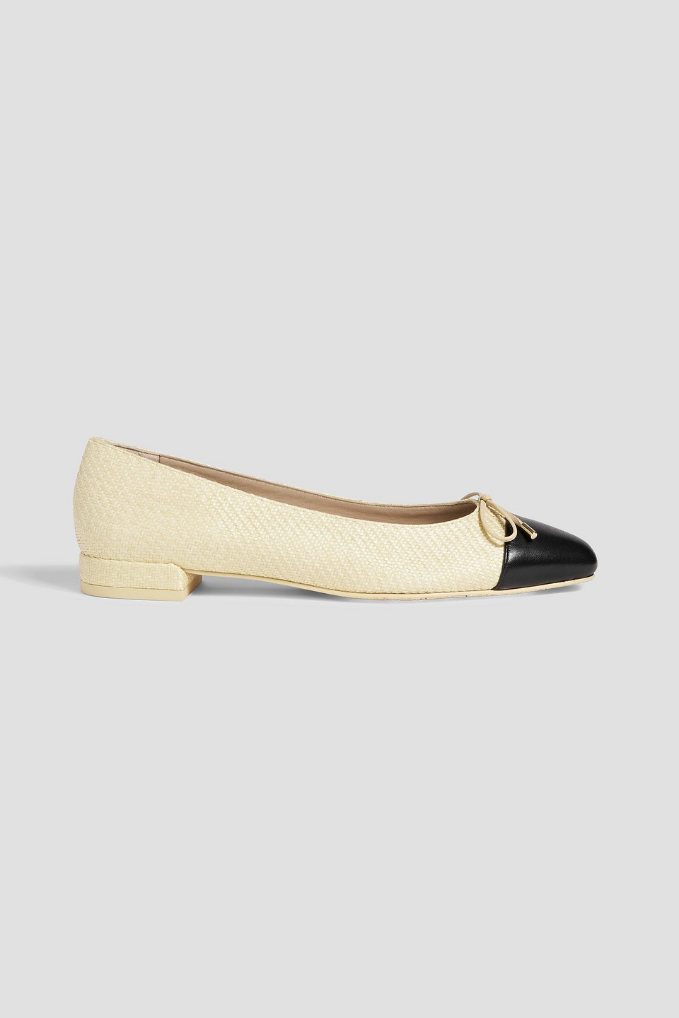 Stuart Weitzman Sleek Bow Raffia And Leather Ballet Flats