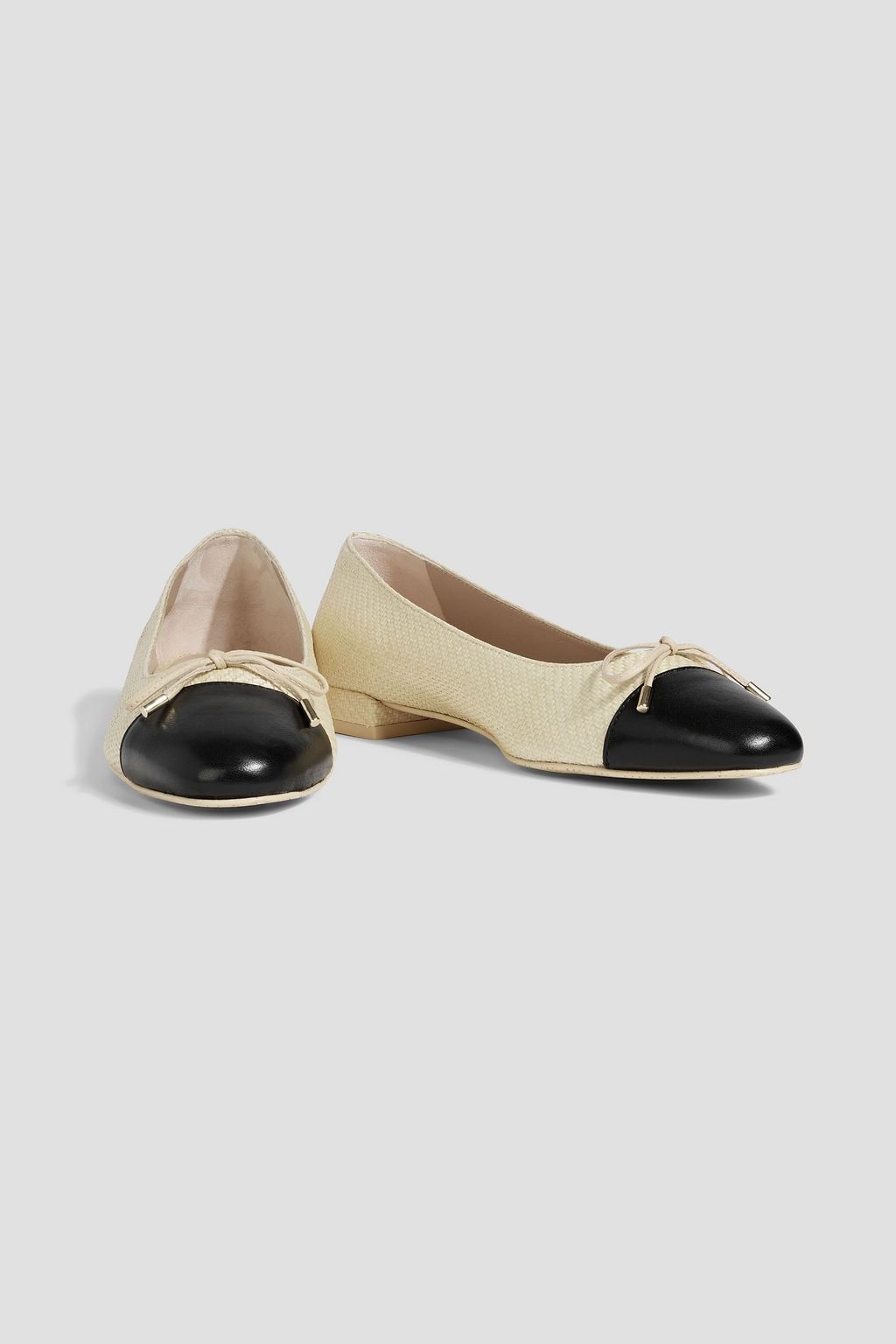 STUART WEITZMAN Sleek Bow raffia and leather ballet flats