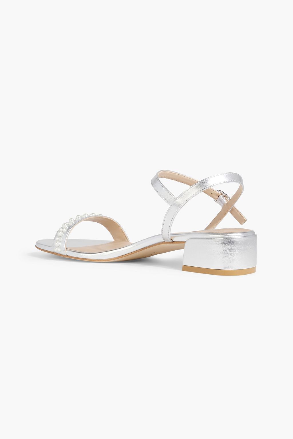 STUART WEITZMAN Dancer 35 faux pearl-embellished metallic leather sandals