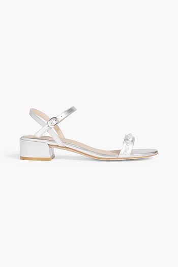 STUART WEITZMAN Dancer 35 faux pearl-embellished metallic leather sandals