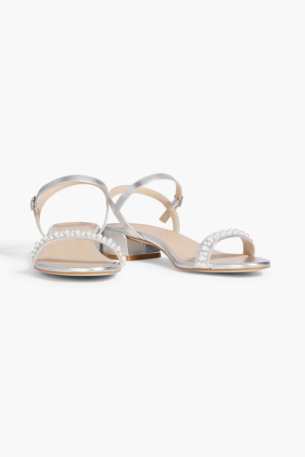 STUART WEITZMAN Dancer 35 faux pearl-embellished metallic leather sandals