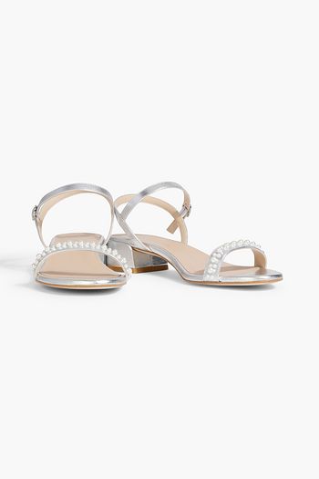 STUART WEITZMAN Dancer 35 faux pearl-embellished metallic leather sandals
