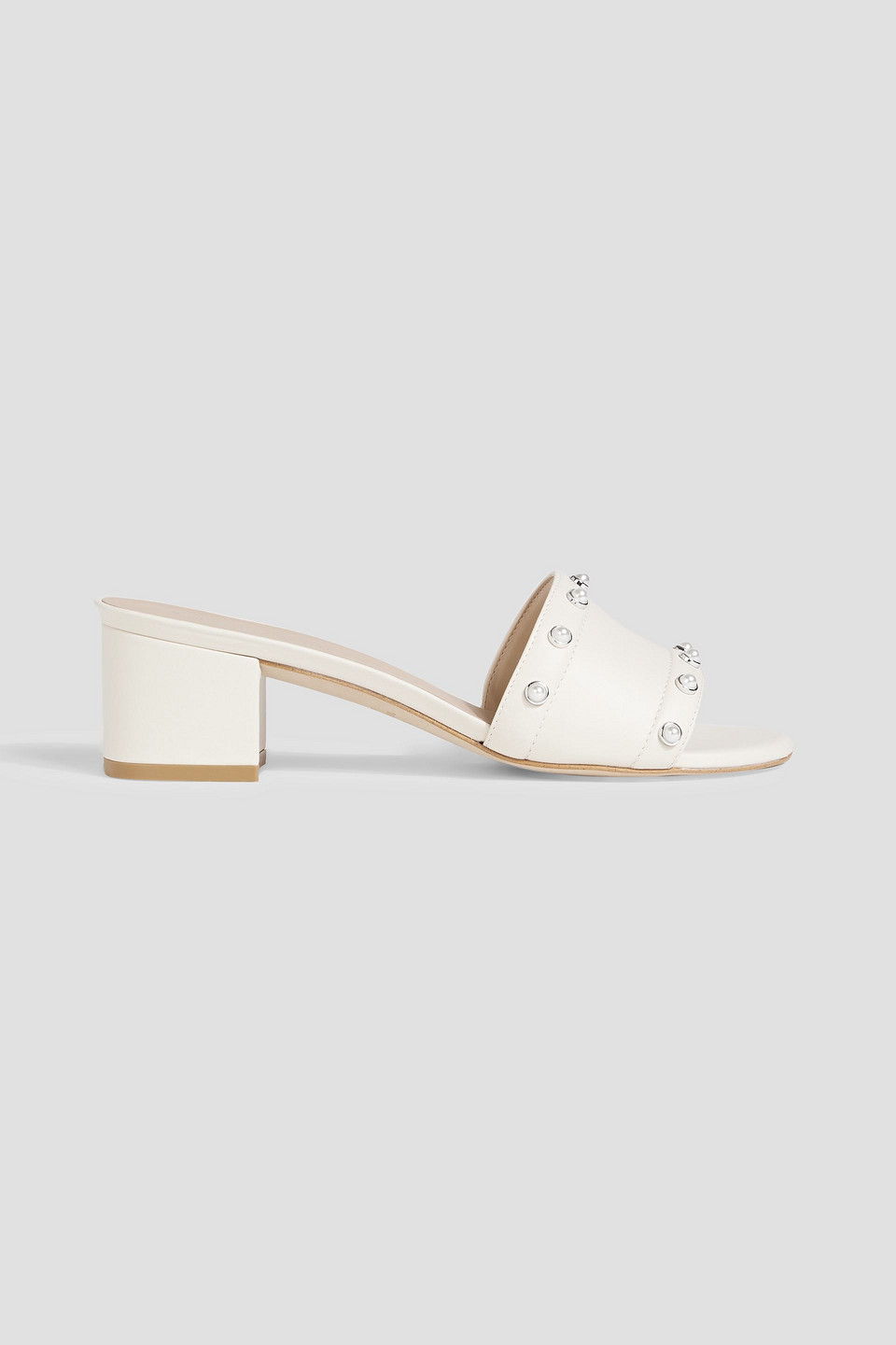 Stuart Weitzman Faux Pearl-embellished Leather Mules
