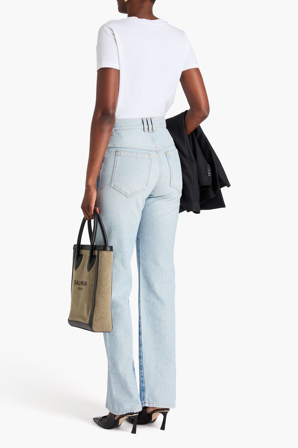 BALMAIN Paneled high-rise straight-leg jeans