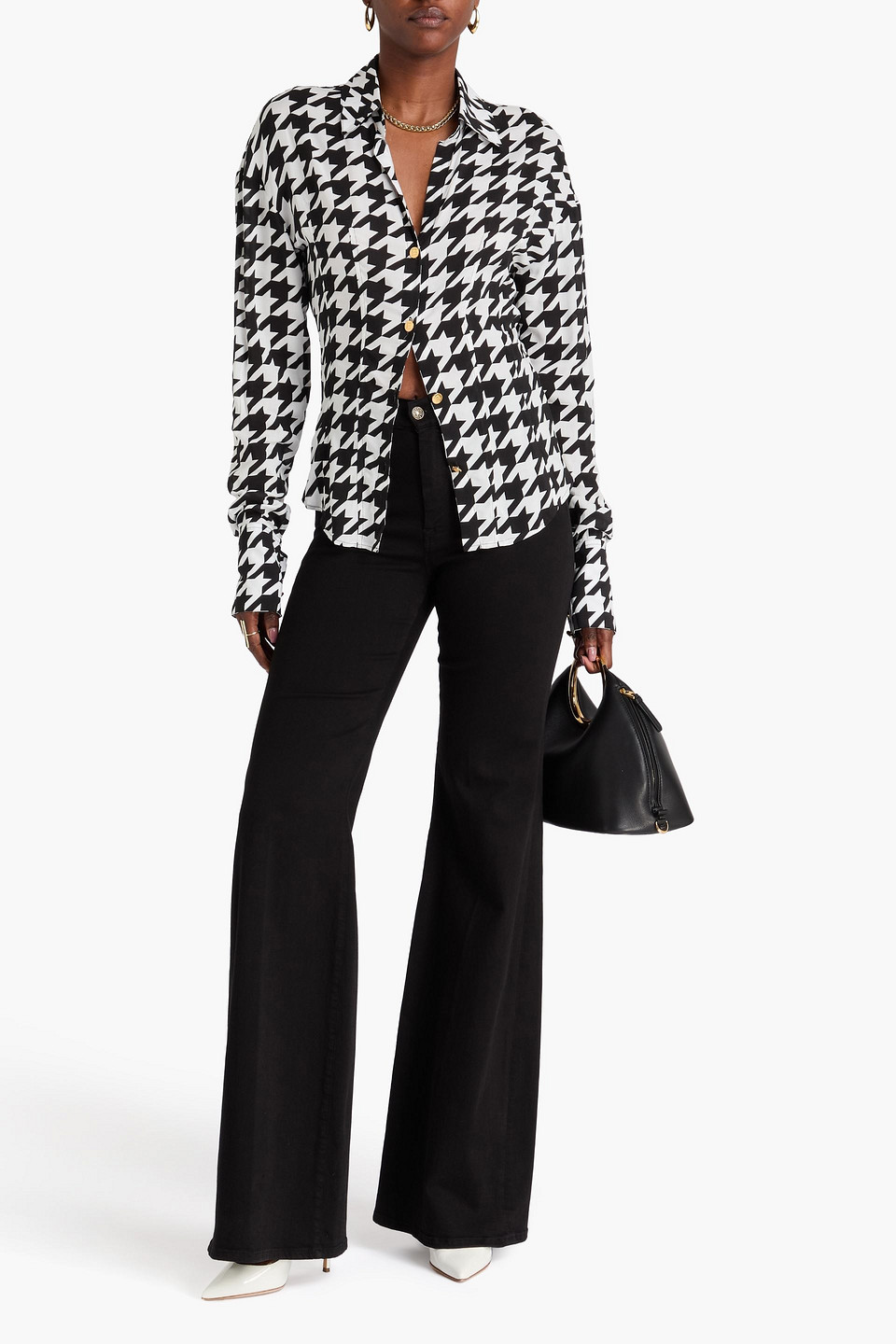  Balmain - Houndstooth Crepe Shirt - Black - Fr 34 