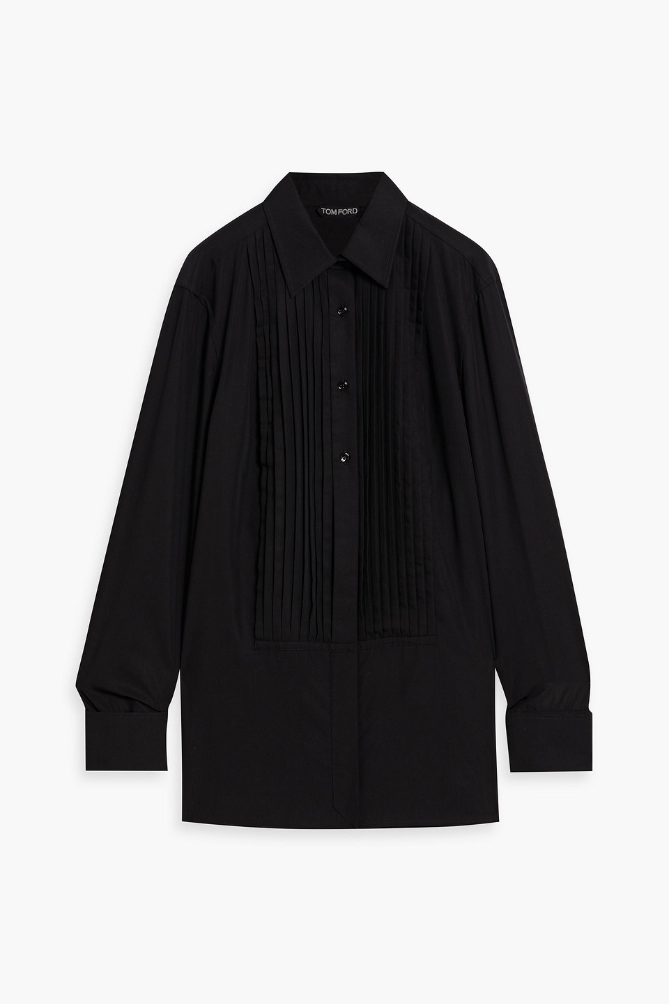 tom ford - pintucked lyocell and silk-blend shirt - black - it 38