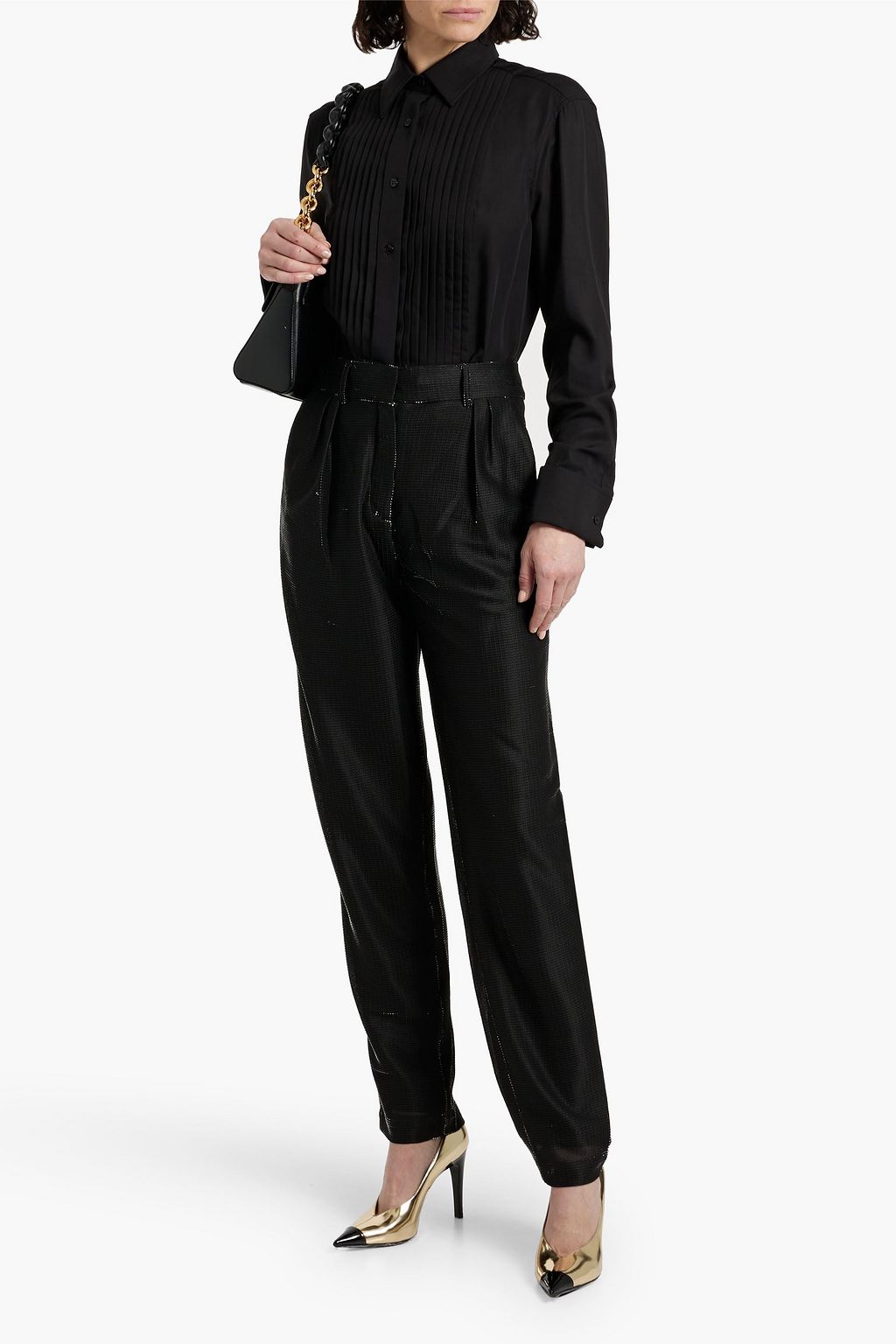 TOM FORD Pintucked Lyocell and silk-blend shirt