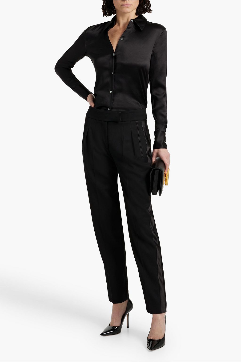 TOM FORD Satin-trimmed grain de poudre wool tapered pants
