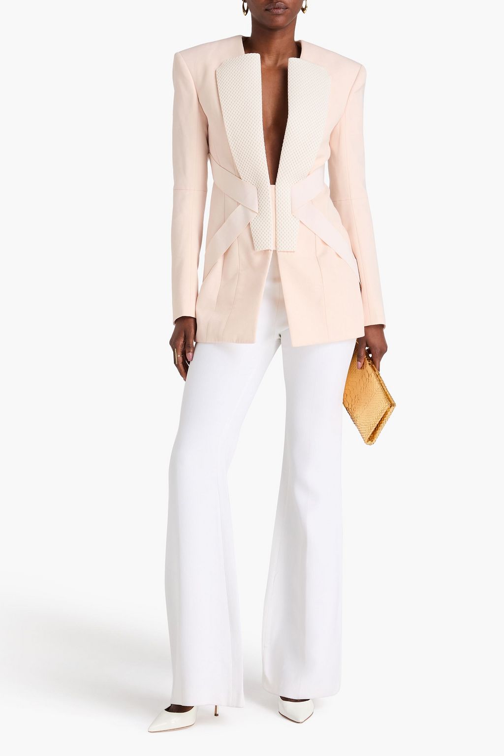 BALMAIN Piqué-paneled grain de poudre wool blazer