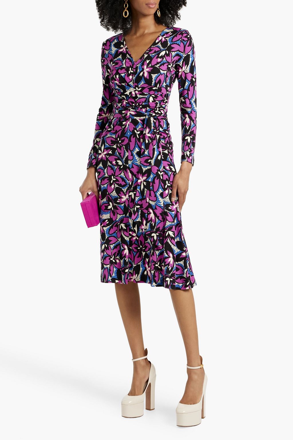 DIANE VON FURSTENBERG فستان متوسط الطول "مارشا" من جيرسي المصنوع من مزيج الصوف واللايوسيل مزين بطبعات