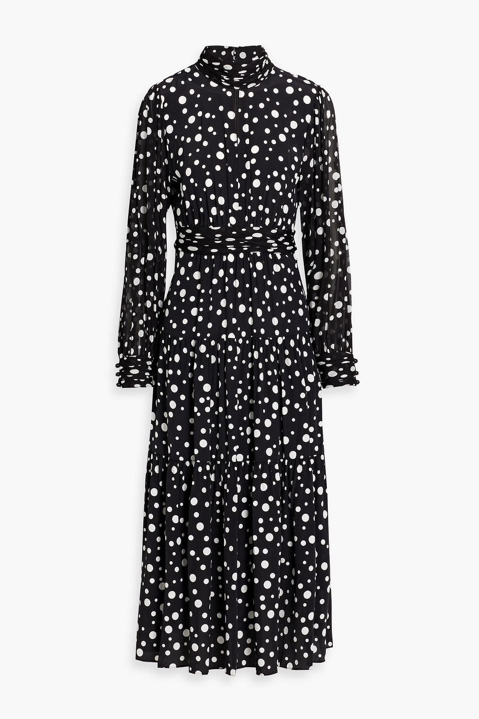 Diane Von Furstenberg Sai Tiered Polka-dot Crepe De Chine And Chiffon Midi Dress