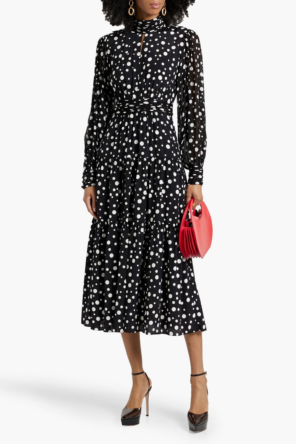 DIANE VON FURSTENBERG Sai tiered polka-dot crepe de chine and chiffon midi dress