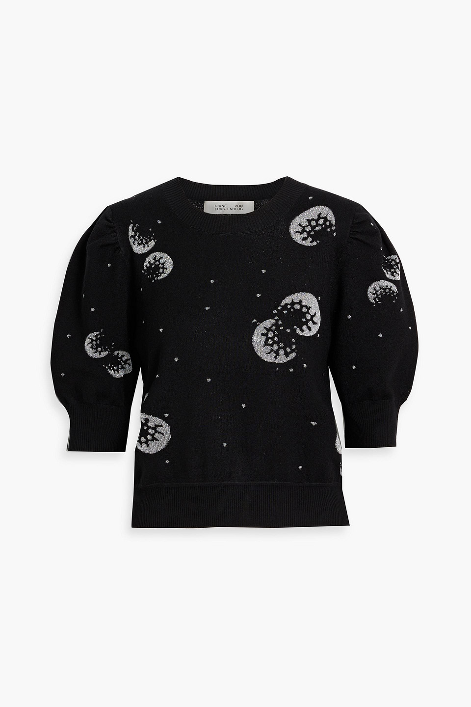 Diane Von Furstenberg Willa Metallic Jacquard-knit Sweater In Black