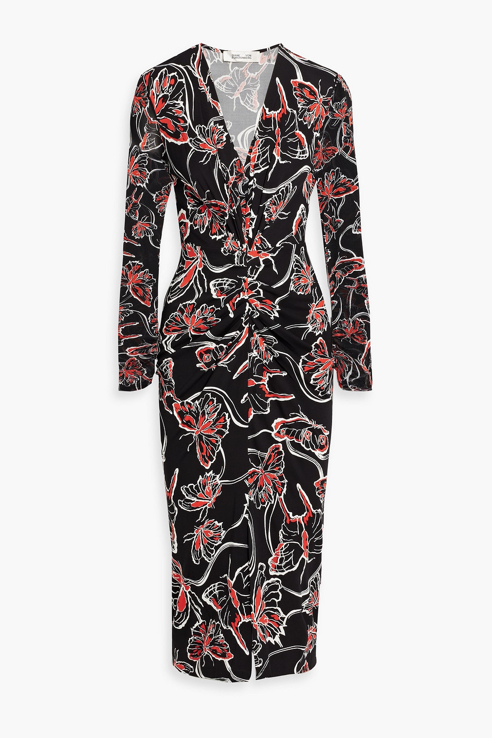 Diane Von Furstenberg Hades Printed Mesh And Jersey Midi Dress