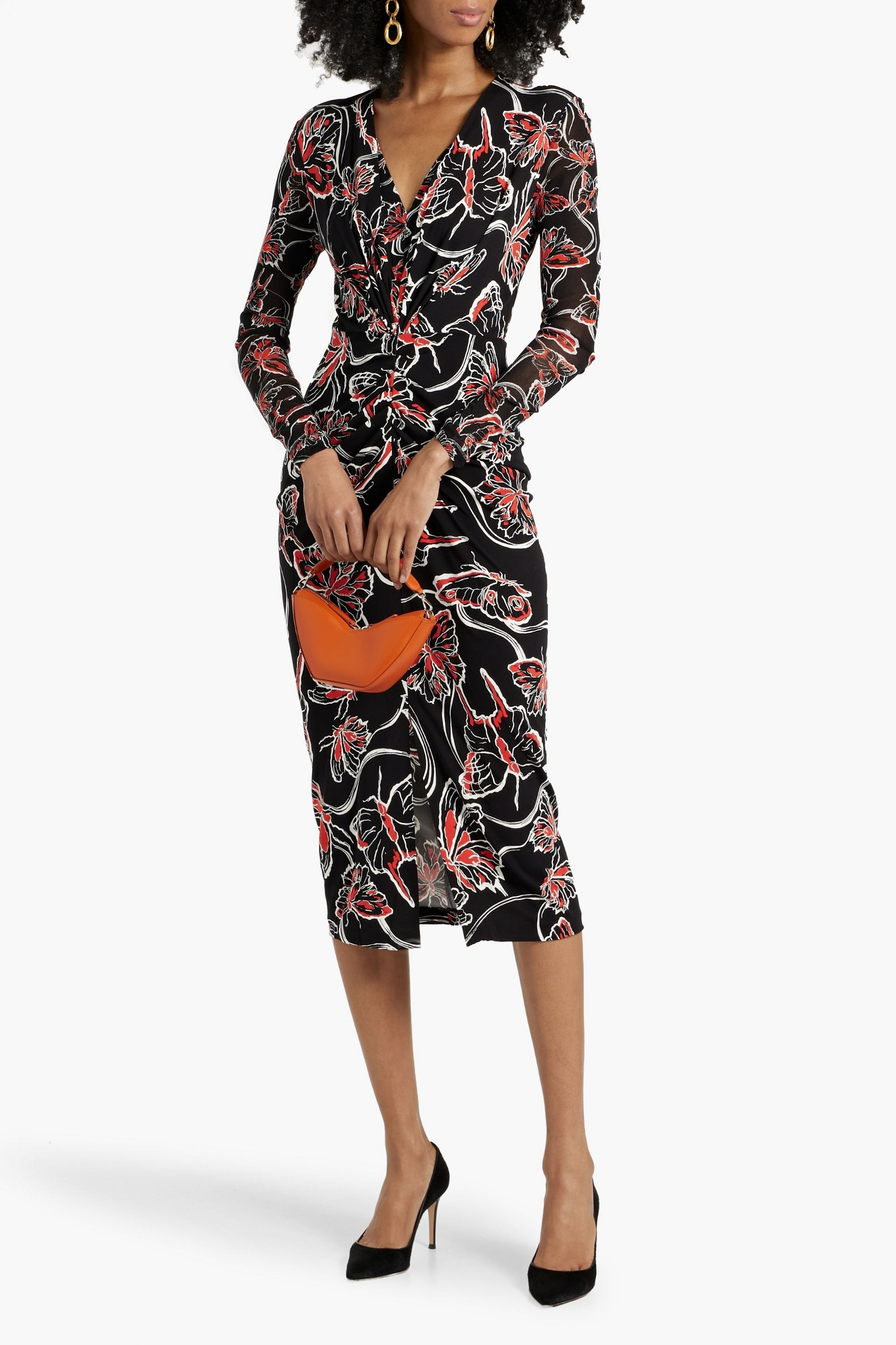 Diane von Furstenberg Hades printed mesh and jersey midi dress