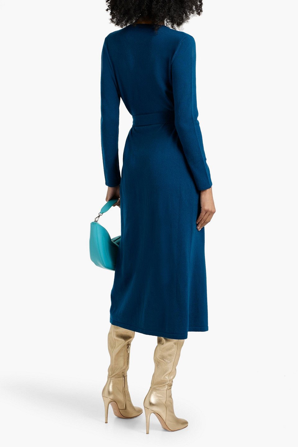 Diane Von Furstenberg Astrid Wool And Cashmere-blend Midi Wrap Dress In Blue