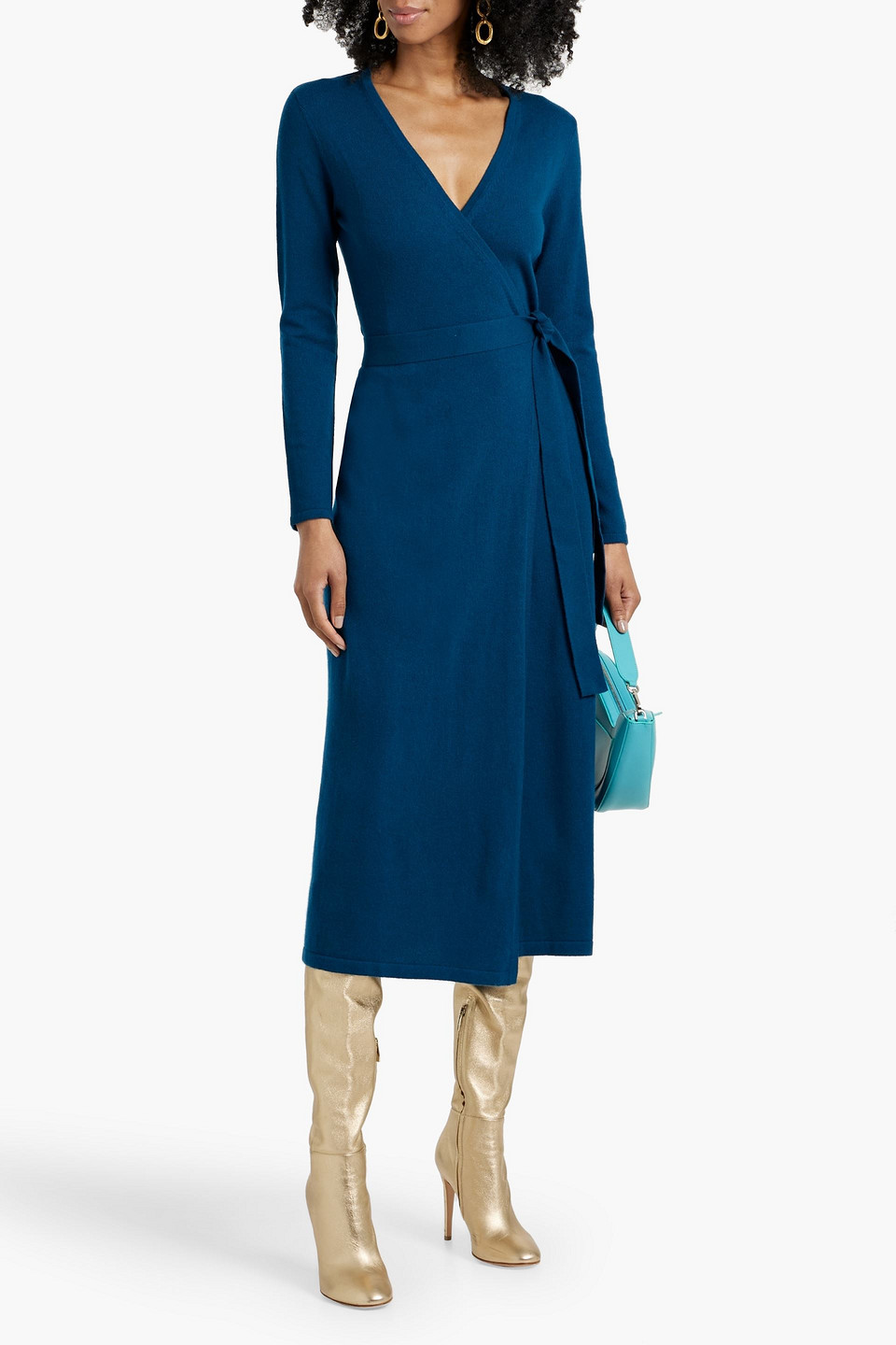 Diane Von Furstenberg Astrid Wool And Cashmere-blend Midi Wrap Dress In Blue