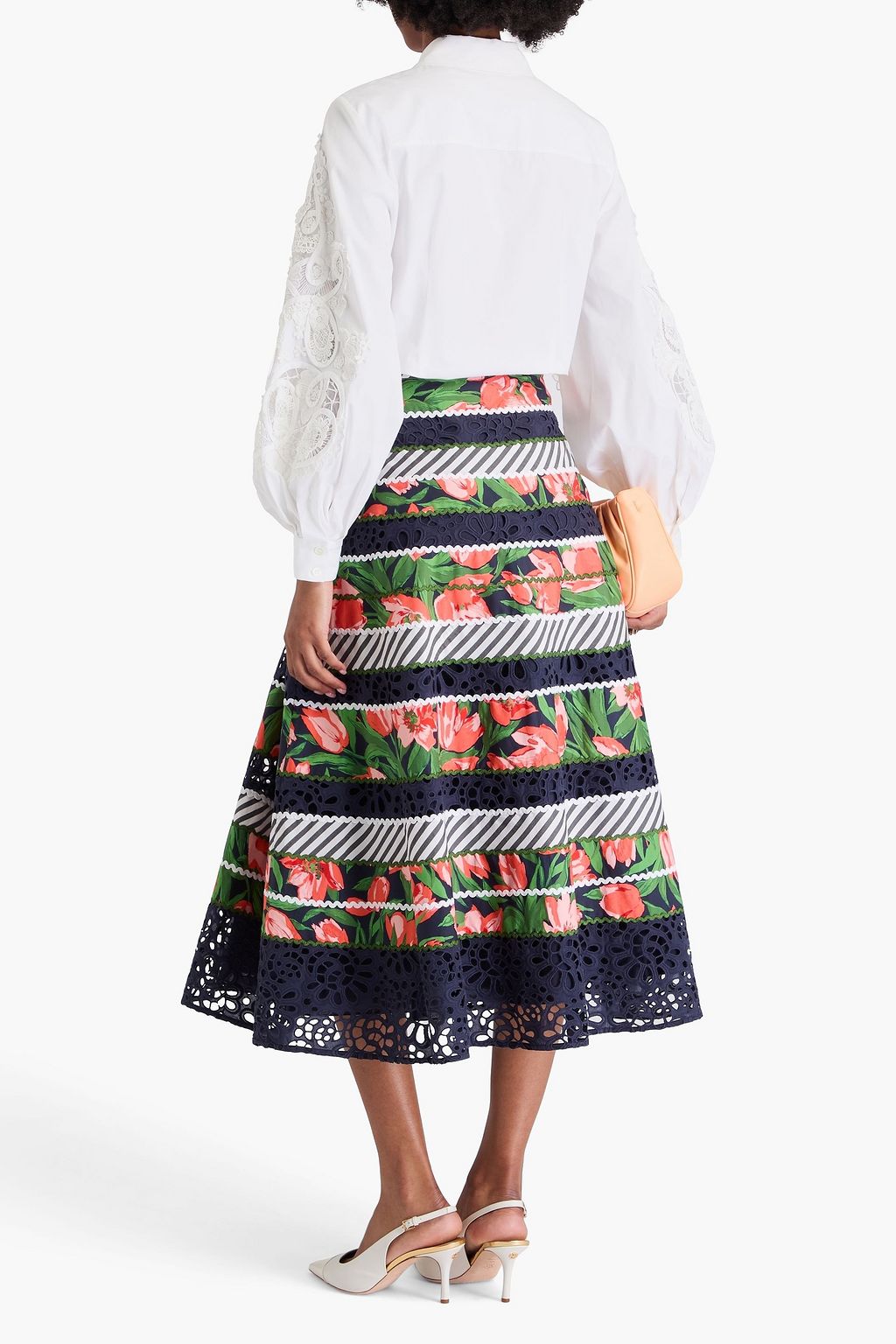 CAROLINA HERRERA 레이스 패널 코튼 혼방 포플린 셔츠
