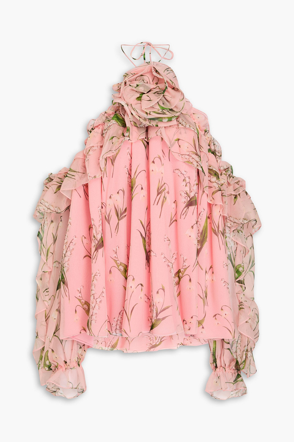 Carolina Herrera Cold-shoulder Floral-print Silk-georgette Top