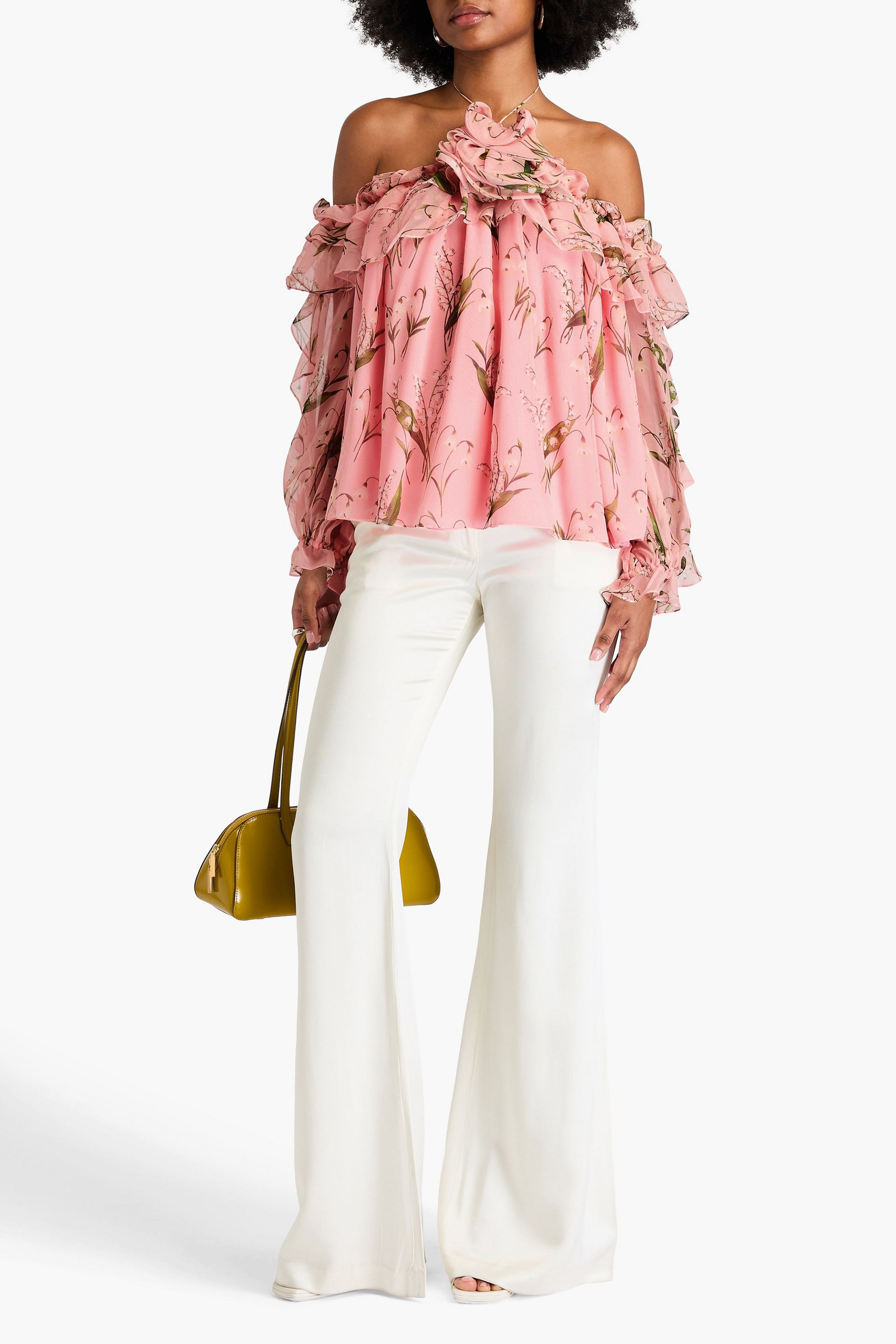 Carolina Herrera Cold-shoulder floral-print silk-georgette top