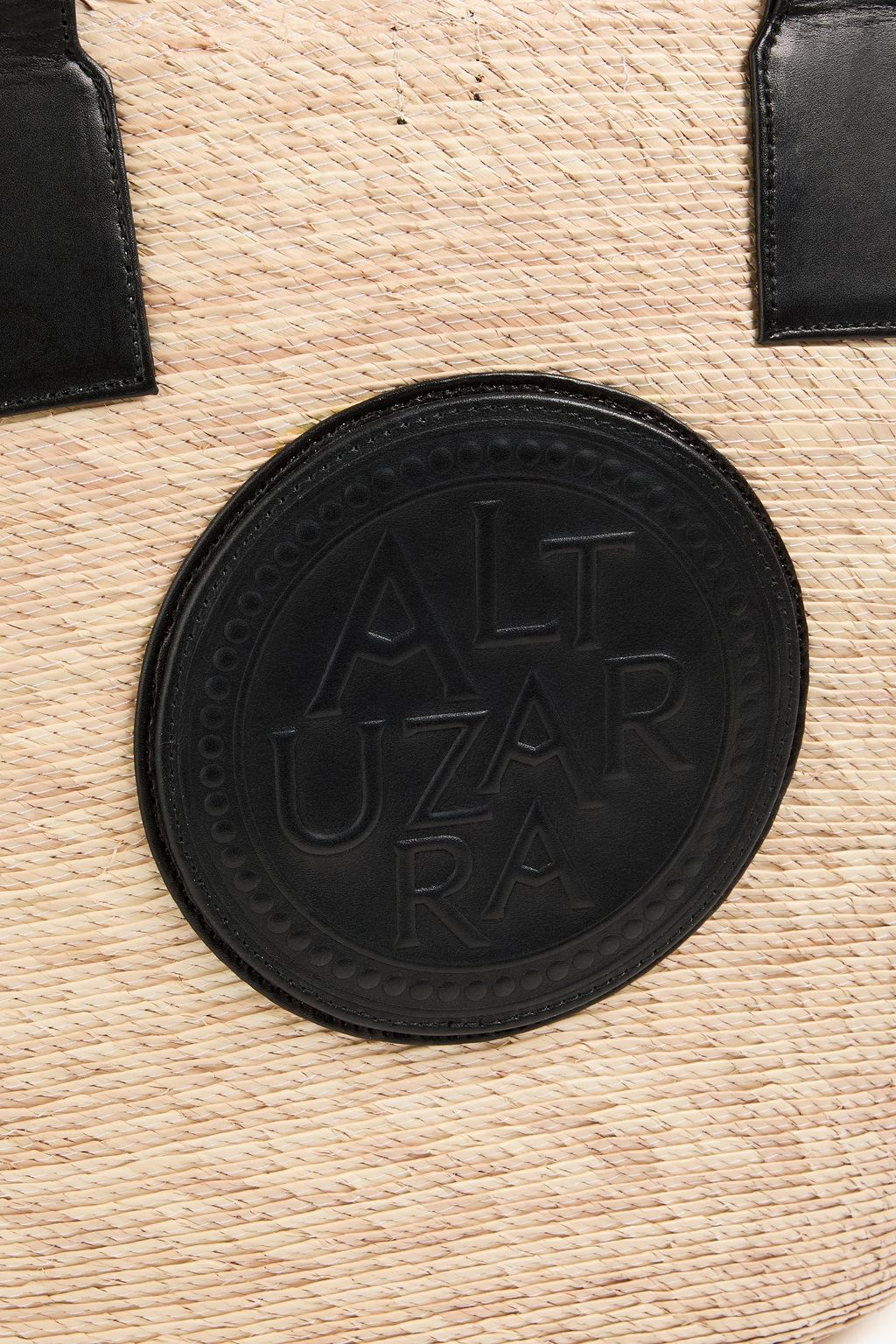 ALTUZARRA Medallion leather-trimmed raffia tote