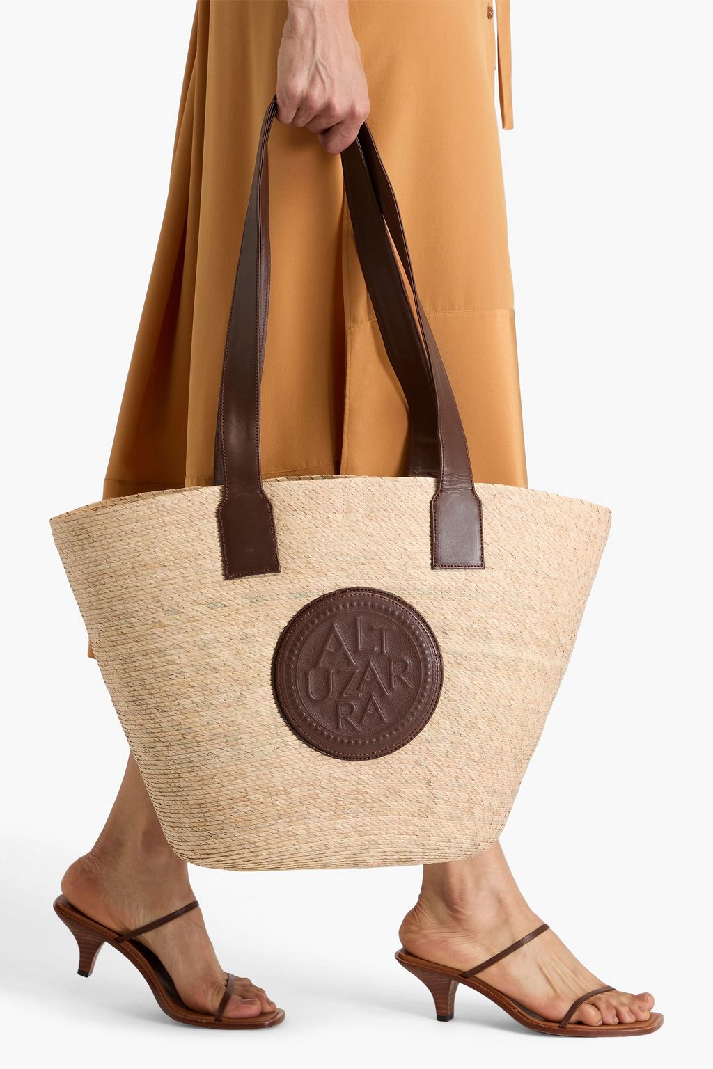 ALTUZARRA Medallion leather-trimmed raffia tote