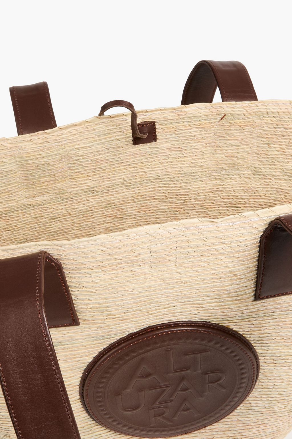 ALTUZARRA Medallion leather-trimmed raffia tote